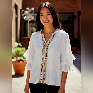 SHEIN White Blouse with Multicolor Embroidery 2X